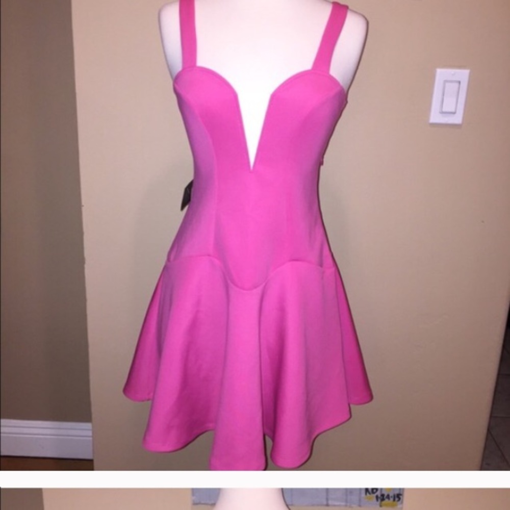 NWT Nasty Gal Pink Mini Dress Women XXS XS S M L Strappy Sleeve Fit Flare Dress